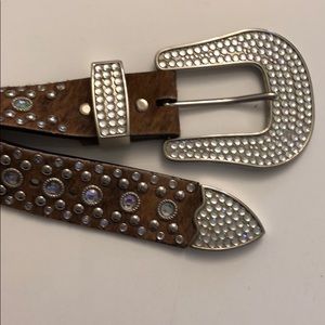 Genuine leather rhinestone belt 34